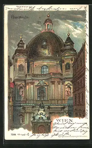 Lithographie Wien, Peterskirche bei Gewitterstimmung