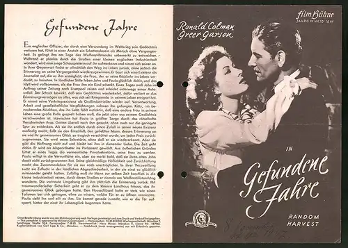 Filmprogramm Filmbühne Nr. 10, Gefundene Jahre, Ronald Colman, Greer Garson, Susan Peters, Regie: Mervyn LeRoy