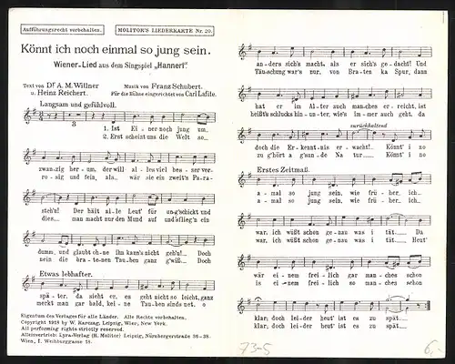 Klapp-AK Könnt man noch einmal so jung sein, Wiener Lied aus dem Singspiel Hannerl v. Franz Schubert, Operette