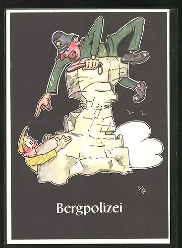 Künstler-AK sign. H. Moritz: Lustige Gezähekiste - 48 bergmännische Begriffe, Bild 23, Bergpolizei