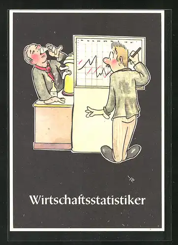 Künstler-AK sign. H. Moritz: Lustige Gezähekiste - 48 bergmännische Begriffe, Bild 36, Wirtschaftsstatistiker