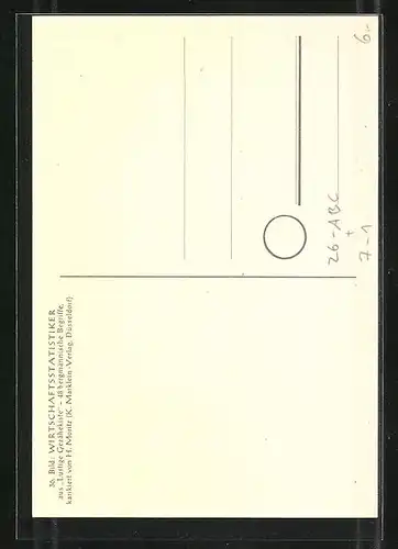 Künstler-AK sign. H. Moritz: Lustige Gezähekiste - 48 bergmännische Begriffe, Bild 36, Wirtschaftsstatistiker