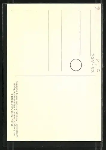 Künstler-AK sign. H. Moritz: Lustige Gezähekiste - 48 bergmännische Begriffe, Bild 31, Unfallsteiger