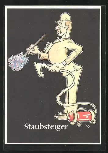 Künstler-AK sign. H. Moritz: Lustige Gezähekiste - 48 bergmännische Begriffe, Bild 41, Staubsteiger