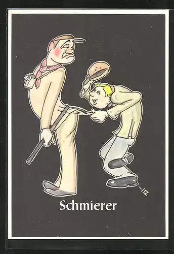 Künstler-AK sign. H. Moritz: Lustige Gezähekiste - 48 bergmännische Begriffe, Bild 45, Schmierer