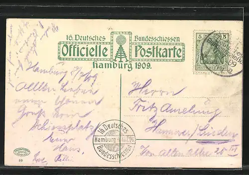 Künstler-AK Hamburg, 16. Deutsches Bundesschiessen 1909, Hauptportal