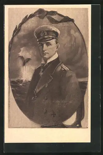 Künstler-AK Hamburg, Hamburger Opfertag 1915, Kapitän Weddigen in Uniform mit Schirmmütze