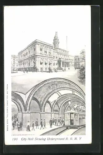 AK New York City, City Hall Showing Underground R. R. N. Y., U-Bahn