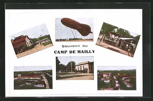 AK Camp de Mailly, Militär-Ballon beim Start, Baracken