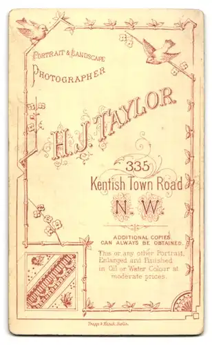 Fotografie H. J. Taylor, London, 335, Kentish Town Road, Portrait bürgerliche Dame mit Buch auf Stuhl sitzend