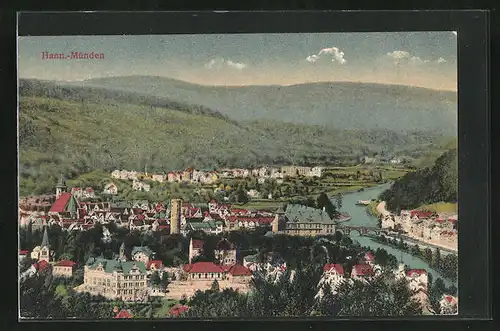 AK Hann-Münden, Ortsansicht mit Brücke