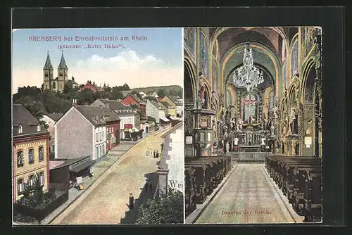 AK Arenberg, Ortsansicht mit Kirche, Inneres der Kirche