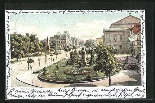 AK Gotha, Arnoldiplatz mit Denkmal