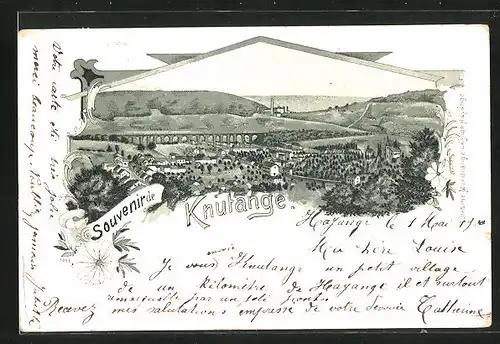 Lithographie Knutange, Panoramablick auf den Ort