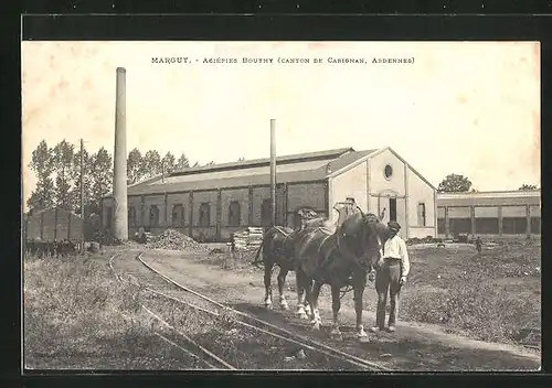 AK Margut, Aciépies Boutmy, Zugpferde vor einer Fabrik