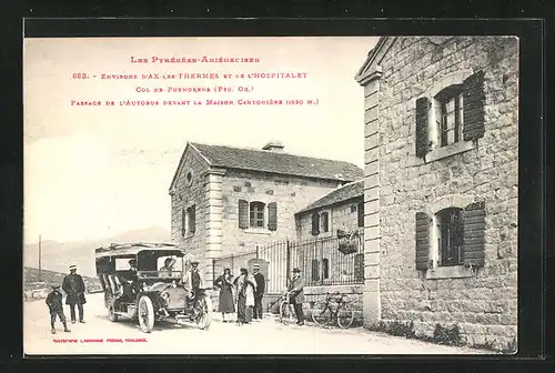 AK Ax-les-Thermes, Col de Puymorenes, Gäste vorm Hotel