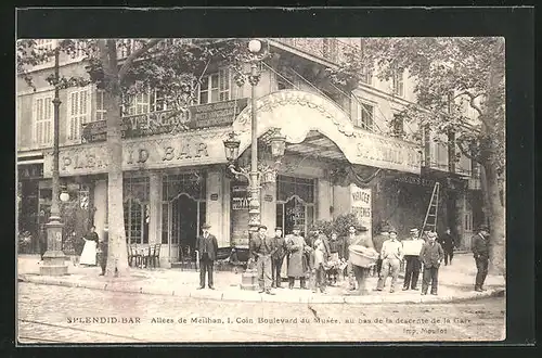 AK Meilhan, Splendid-Bar, Allées de Meilhan, Coin Boulevard du Musée au bas de la descente de la Gare