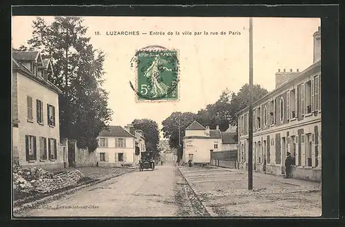 AK Luzarches, Entrée de la ville par la rue de Paris