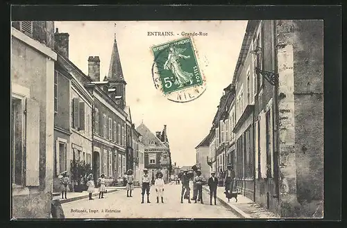 AK Entrains, Grande-Rue, Strassenpartie