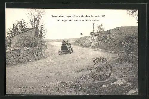 AK Circuit d`Auvergne, Coupe Gordon Bennett 1905, Nébouzat, tournant des 4 routes, Autorennen