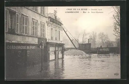 AK Courbevoie, Crue de la Seine 1910, Rue de Saint-Germain, Hochwasser
