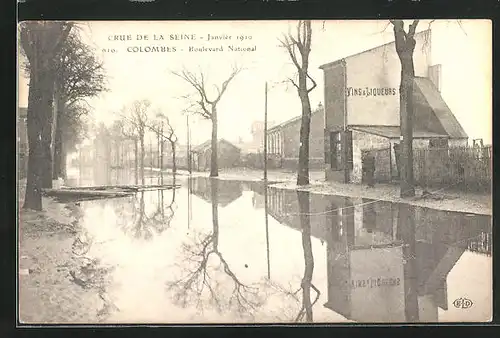 AK Colombes, Crue de la Seine 1910, Boulevard National, Hochwasser