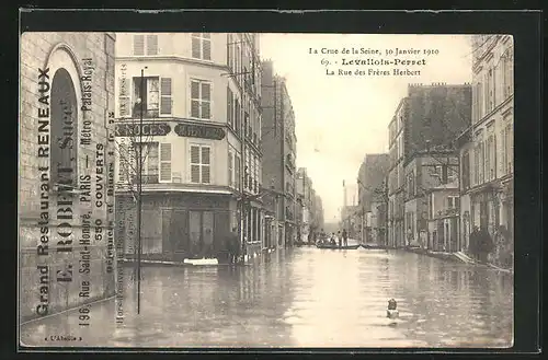 AK Levallois-Perret, La Crue de la Seine 1910, La Rue des Frères Herbert, Hochwasser