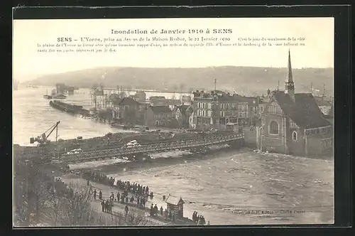 AK Sens, Inondation des 1910, L`Yonne prise au des-us de la Maison Barbot, Hochwasser