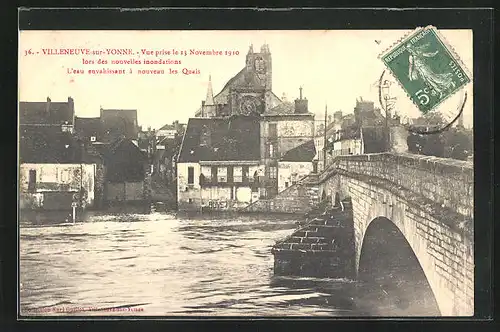 AK Villeneuve-sur-Yonne, Inondation des 1910, L`eau envahissant à nouveau les Quais, Hochwasser