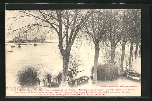 AK Villeneuve-sur-Yonne, Inondation des 1910, Vue panoramique sur l`Yonne, Hochwasser