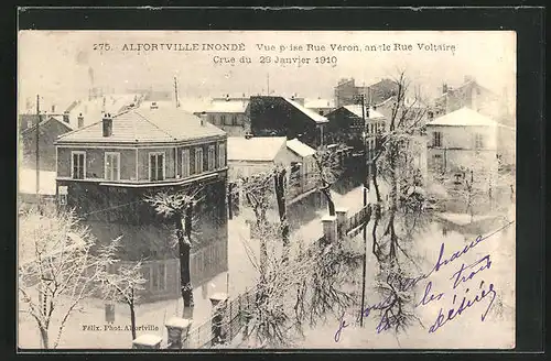 AK Alfortville, Crue du 1910, Vue prise Rue Véron angle Rue Voltaire, Hochwasser