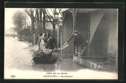 AK Argenteuil, Crue de la Seine, Ravitaillement, Hochwasser