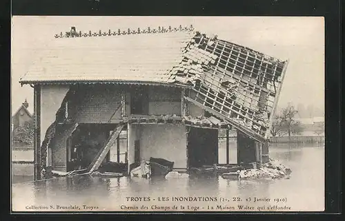 AK Troyes, Inondation des 1910, Chemin des Champs de la Loge, Hochwasser