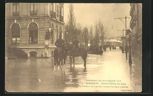 AK Besancon, Inondation des 1910, Devant l`Hotel des Bains, Hochwasser