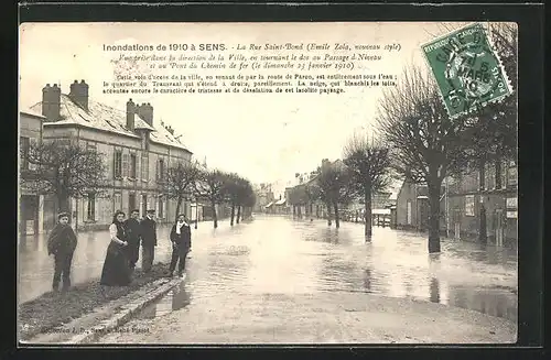 AK Sens, Inondation des 1910, La Rue Saint-Bond, Hochwasser
