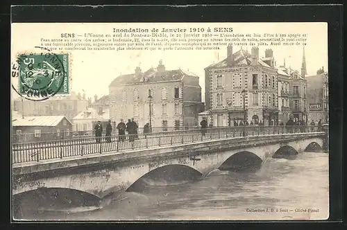 AK Sens, Inondation des 1910, L`Yonne en aval du Pont-au-Diable, Hochwasser
