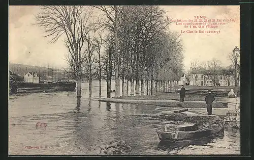 AK Sens, Inondation des 1910, Le Clos-le-Roi submergé, Hochwasser