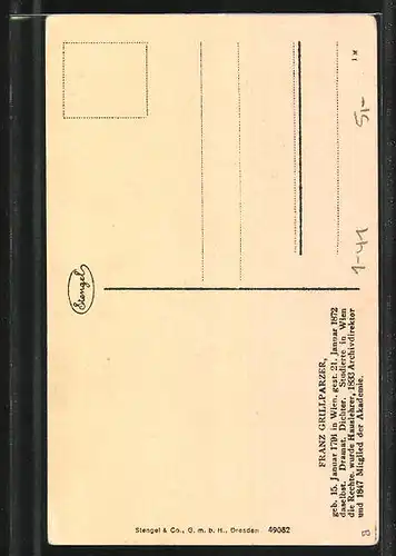 AK Portrait vom Dichter Franz Grillparzer