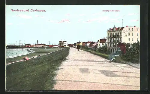 AK Cuxhaven, Deichpromenade mit Hotel zum Kronprinzen