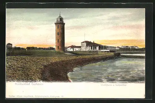 AK Cuxhaven, Leuchtturm und Seepavillon