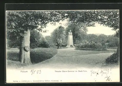 AK Husum, Theodor Storm Denkmal im Stadtpark