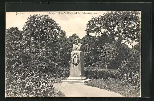 AK Husum, Theodor Storm Denkmal im Schlossgarten