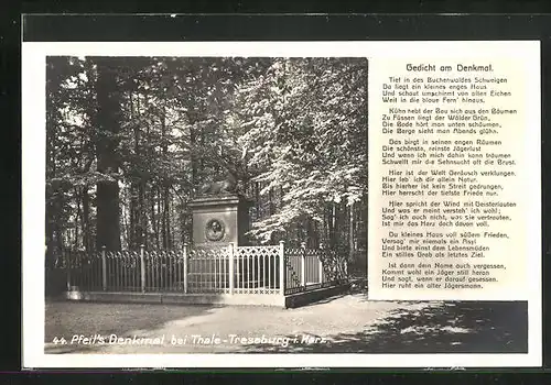 AK Treseburg / Harz, Denkmal von Pfeil