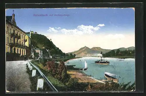 AK Rolandseck, Flusspartie am Rhein mit Siebengebirge