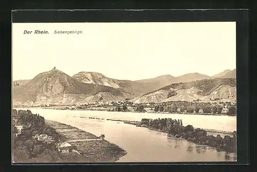 AK Rolandseck, Flusspartie am Rhein mit Siebengebirge