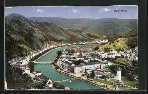 AK Bad Ems, Ortsansicht am Rhein