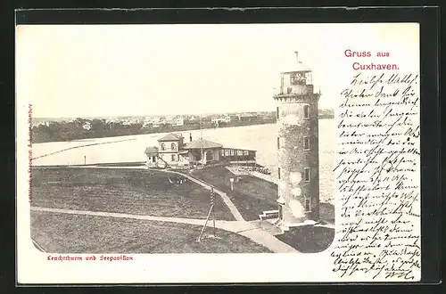 AK Cuxhaven, Leuchtturm und Seepavillon