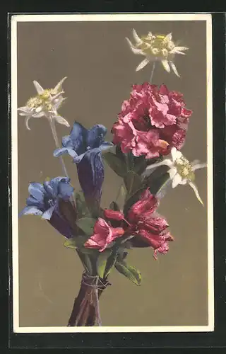 Künstler-AK Photochromie Nr. 1825: Gebunder Blumenstrauss mit vielen Farben