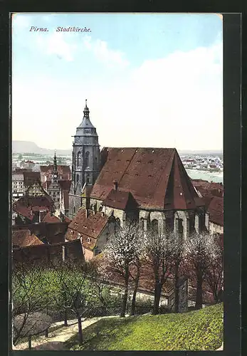 AK Pirna, Stadtkirche, Ortsansicht