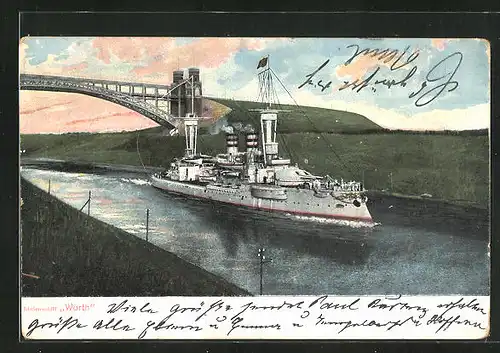 AK Kriegsschiff SMS Wörth vom Ostasiengeschwader auf dem Kaiser Wilhelm-Kanal
